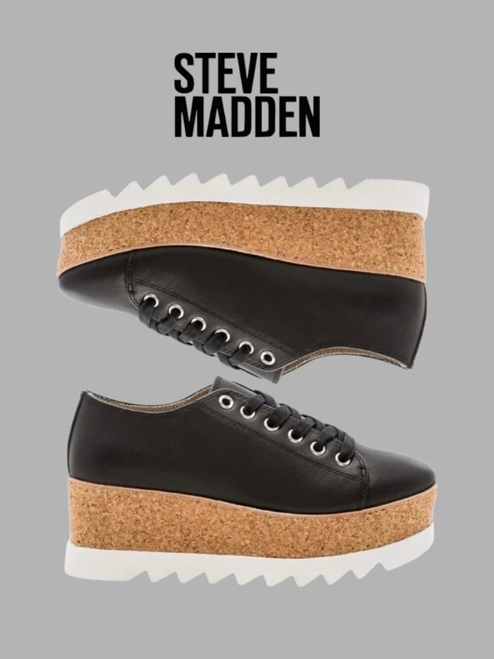 Steve Madden Korrie Platform Sneaker Black Leather - Women's 9